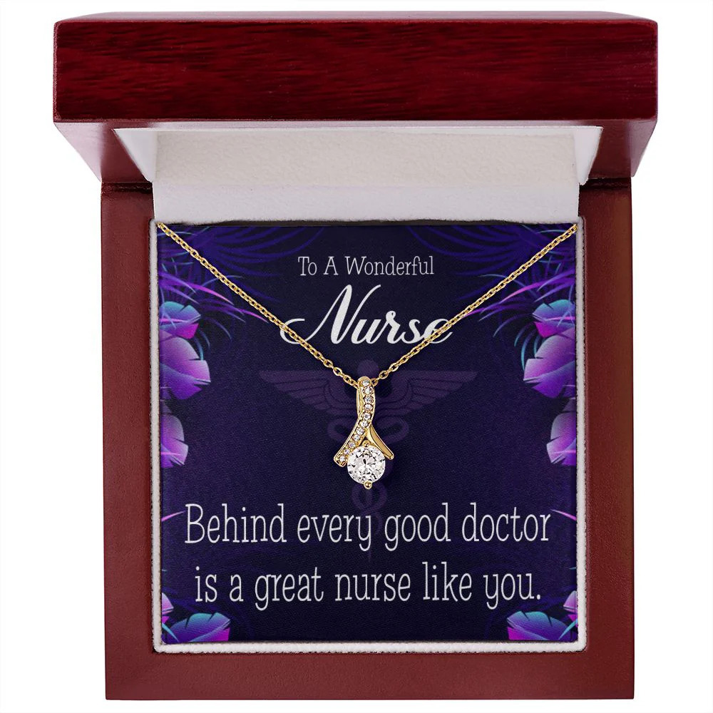 Behind Every Doctor Ribbon Necklace Gold Tone Luxury Box